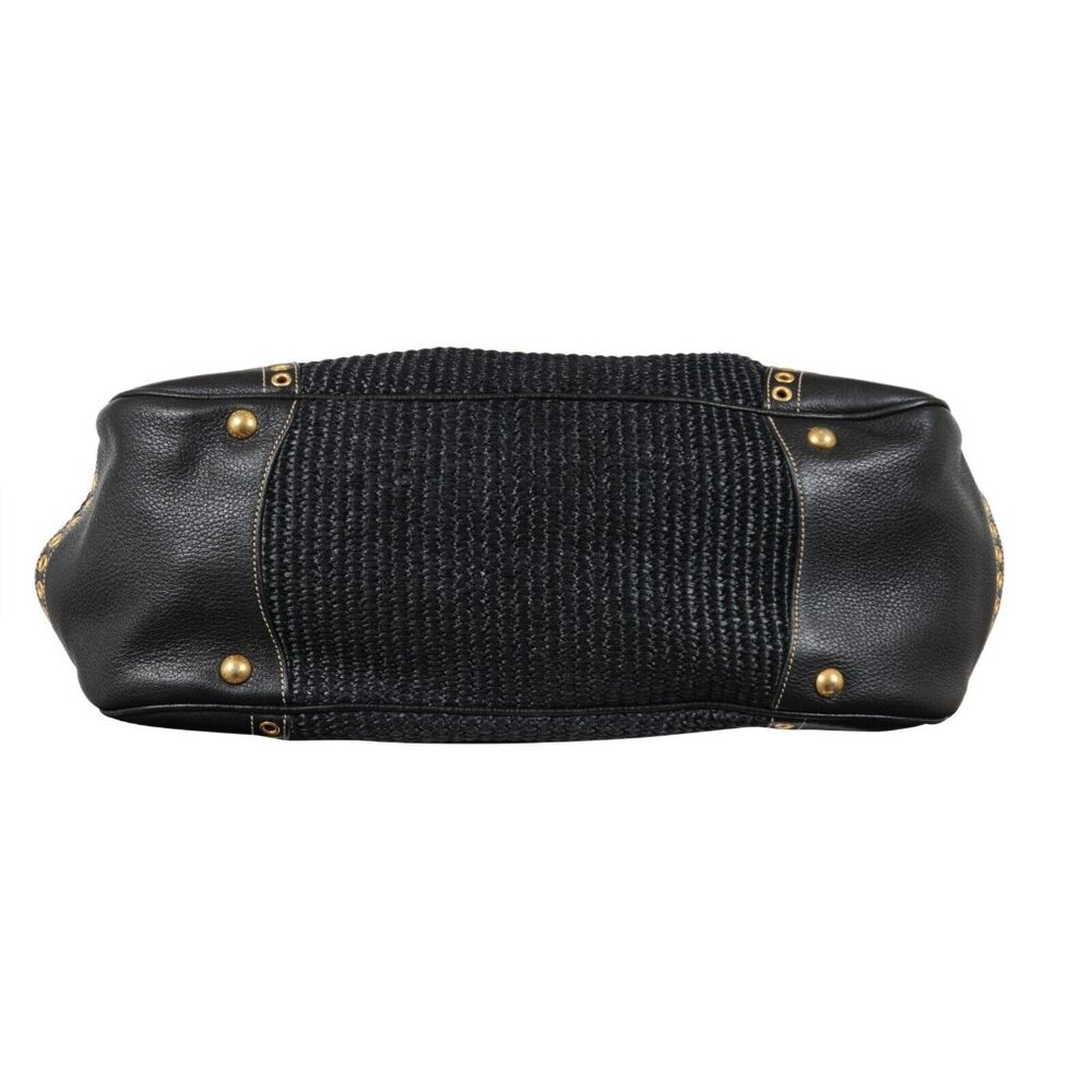 Prada Womens Paglia Vitello Daino Frame Satchel Shoulder Bag Black Woven Raffia - Picture 8 of 16